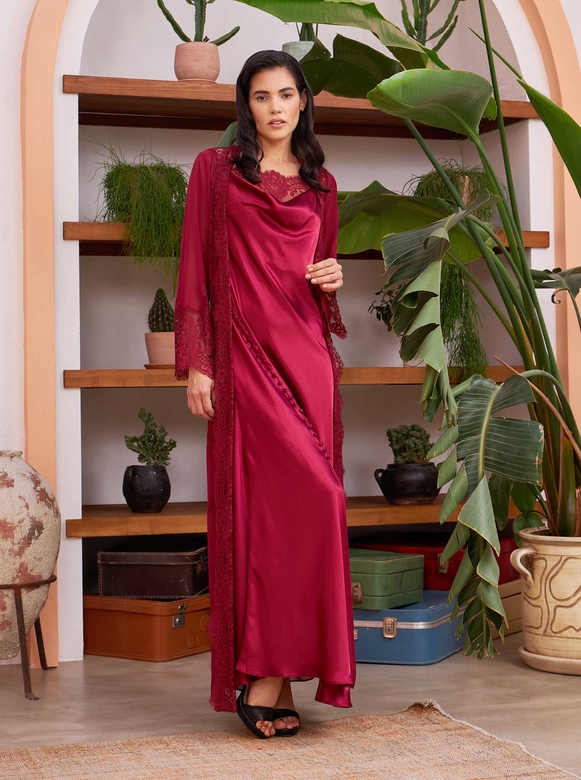 KAUDUPUL - AMAYA LONG NIGHTWEAR & ROBE SET BURGUNDY