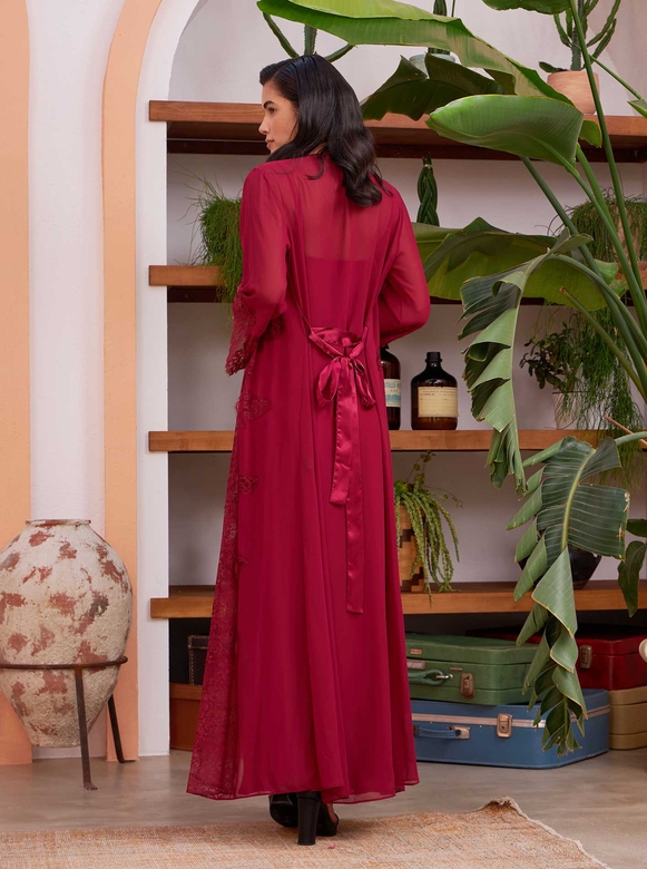 AMAYA LONG NIGHTWEAR & ROBE SET BURGUNDY - Thumbnail