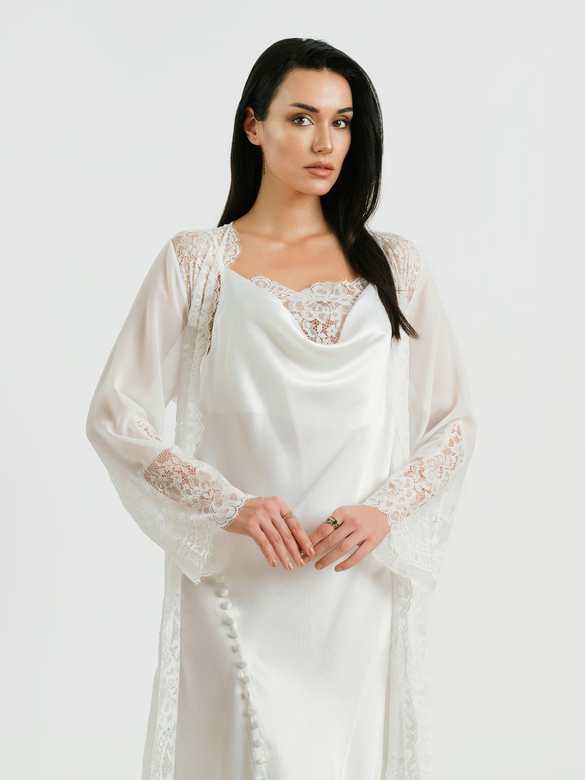 AMAYA LONG NIGHTWEAR & ROBE SET WHITE - Thumbnail