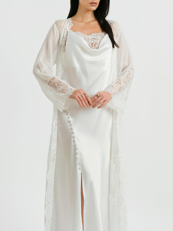 AMAYA LONG NIGHTWEAR & ROBE SET WHITE - Thumbnail