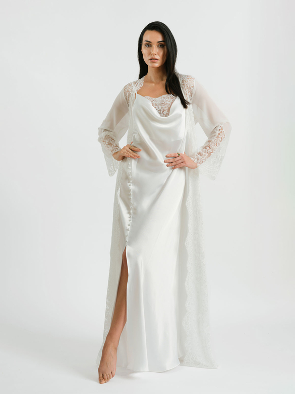 KAUDUPUL - AMAYA LONG NIGHTWEAR & ROBE SET WHITE