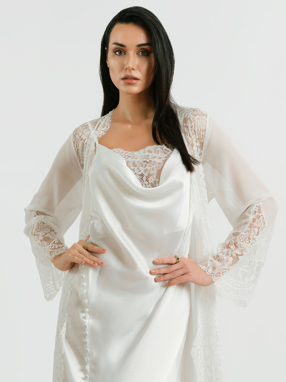 AMAYA LONG NIGHTWEAR & ROBE SET WHITE - Thumbnail