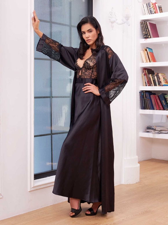 DIANA NIGHTWEAR & ROBE SET BLACK - Thumbnail