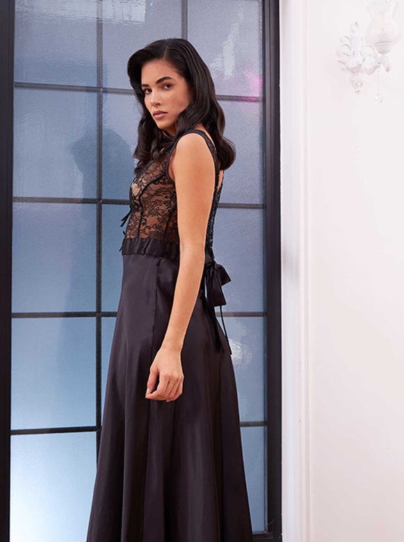 DIANA NIGHTWEAR & ROBE SET BLACK - Thumbnail