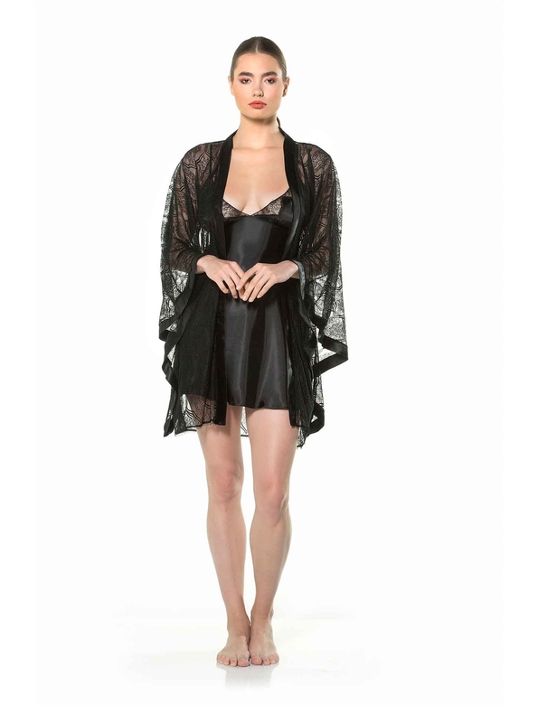 DIMAOND NIGHTWEAR & ROBE SET BLACK - Thumbnail