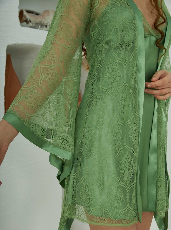 DIMAOND NIGHTWEAR & ROBE SET GREEN - Thumbnail