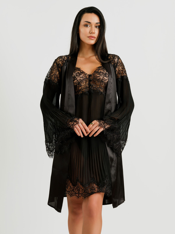 KADEM NIGHTWEAR & ROBE SET BLACK - Thumbnail