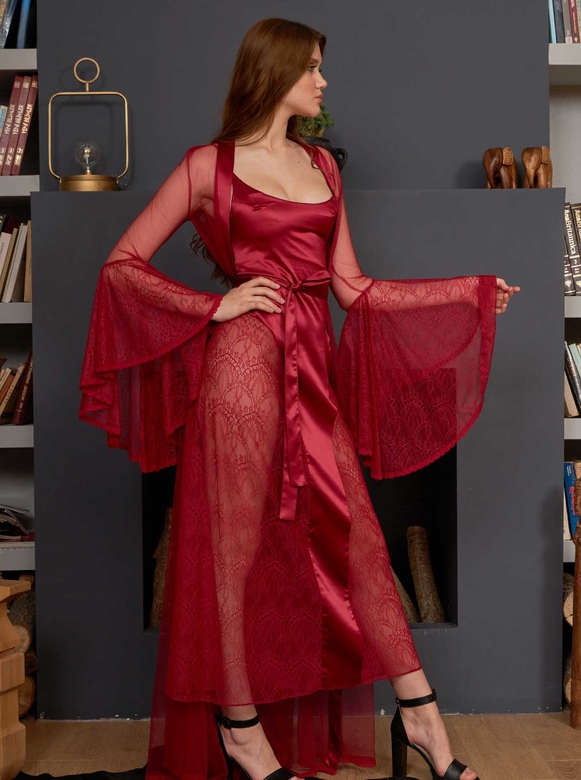 KADEM NIGHTWEAR & ROBE SET RED - Thumbnail