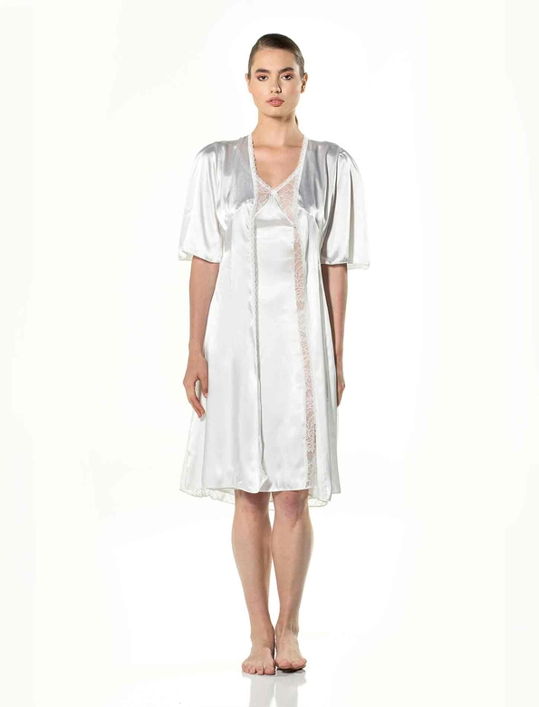 LEILA MIDI NIGHTWEAR & ROBE SET WHITE - Thumbnail