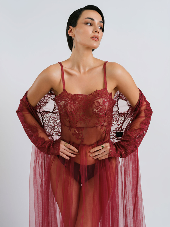 MINEL NIGHTWEAR & ROBE SET BURGUNDY - Thumbnail