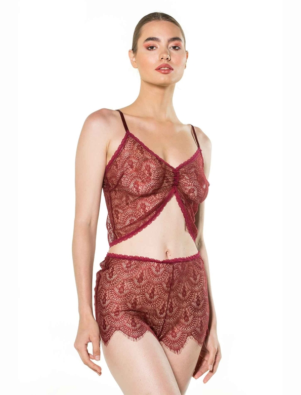 NESIBE CAMI & SHORTS SET BURGUNDY - Thumbnail