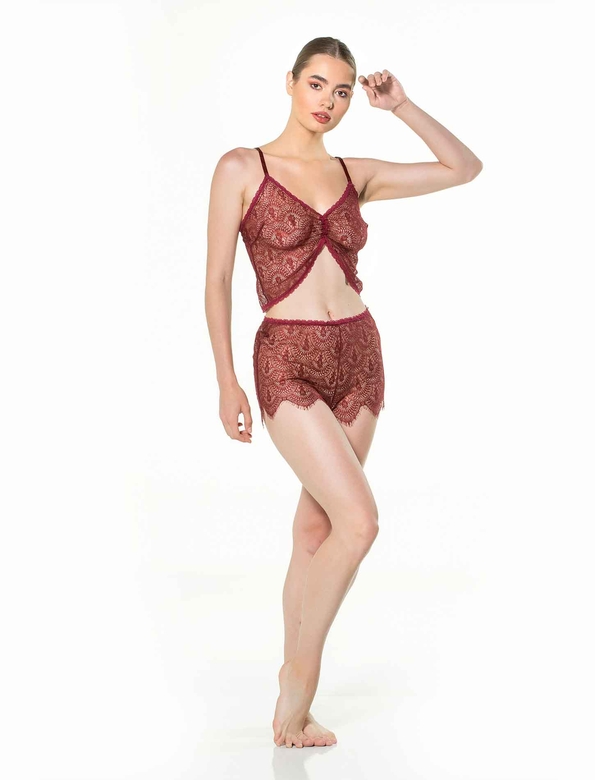 NESIBE CAMI & SHORTS SET BURGUNDY - Thumbnail