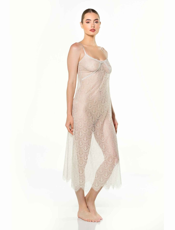 NESIBE MIDI NIGHTWEAR BONE - Thumbnail