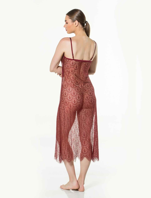 NESIBE MIDI NIGHTWEAR BURGUNDY - Thumbnail