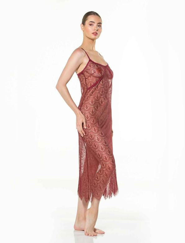 NESIBE MIDI NIGHTWEAR BURGUNDY - Thumbnail