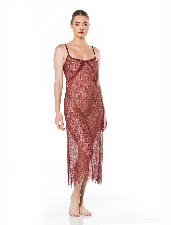NESIBE MIDI NIGHTWEAR BURGUNDY - Thumbnail