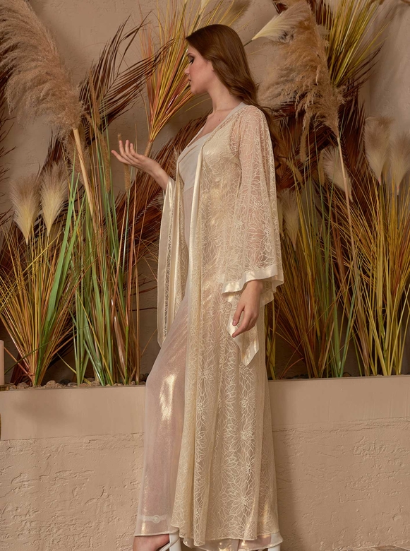 RAINA LONG NIGHTWEAR & ROBE SET GOLD - Thumbnail