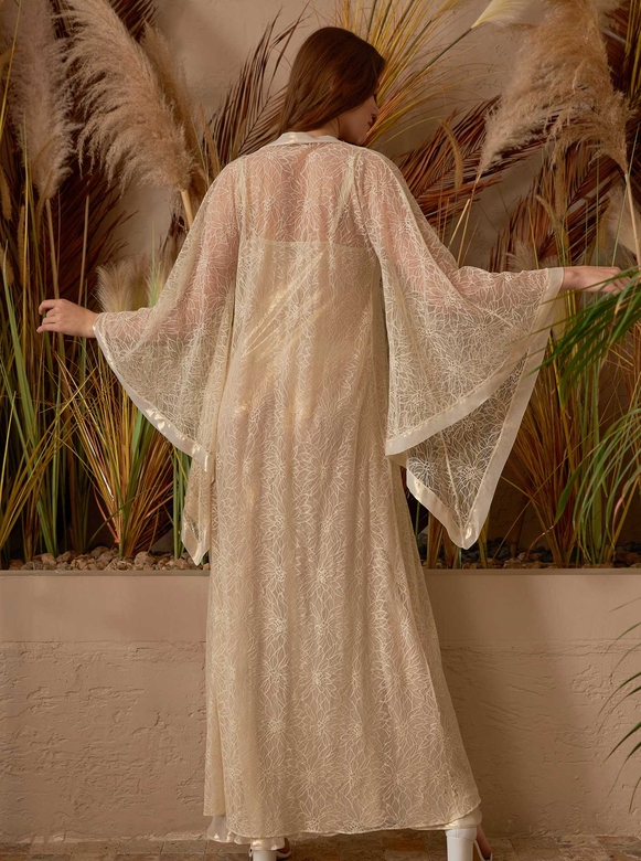 RAINA LONG NIGHTWEAR & ROBE SET GOLD - Thumbnail