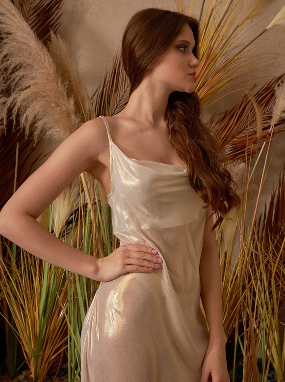 RAINA LONG NIGHTWEAR & ROBE SET GOLD - Thumbnail