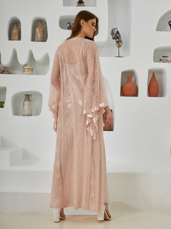 RAINA LONG NIGHTWEAR & ROBE SET POWDER - Thumbnail
