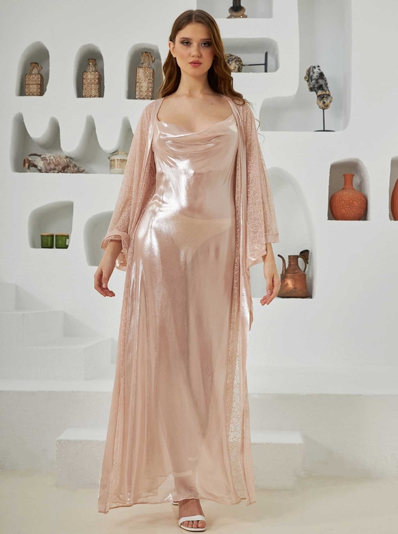 KAUDUPUL - RAINA LONG NIGHTWEAR & ROBE SET POWDER