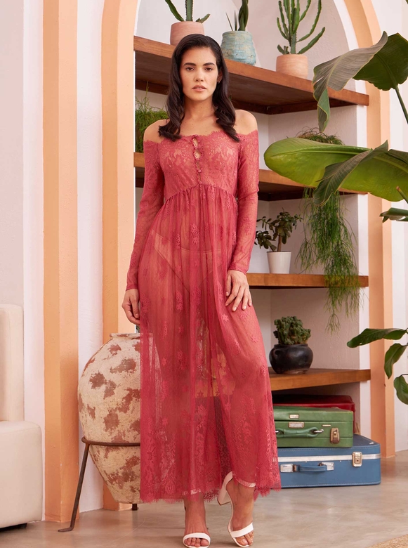 KAUDUPUL - TYRA LONG NIGHTWEAR BURGUNDY